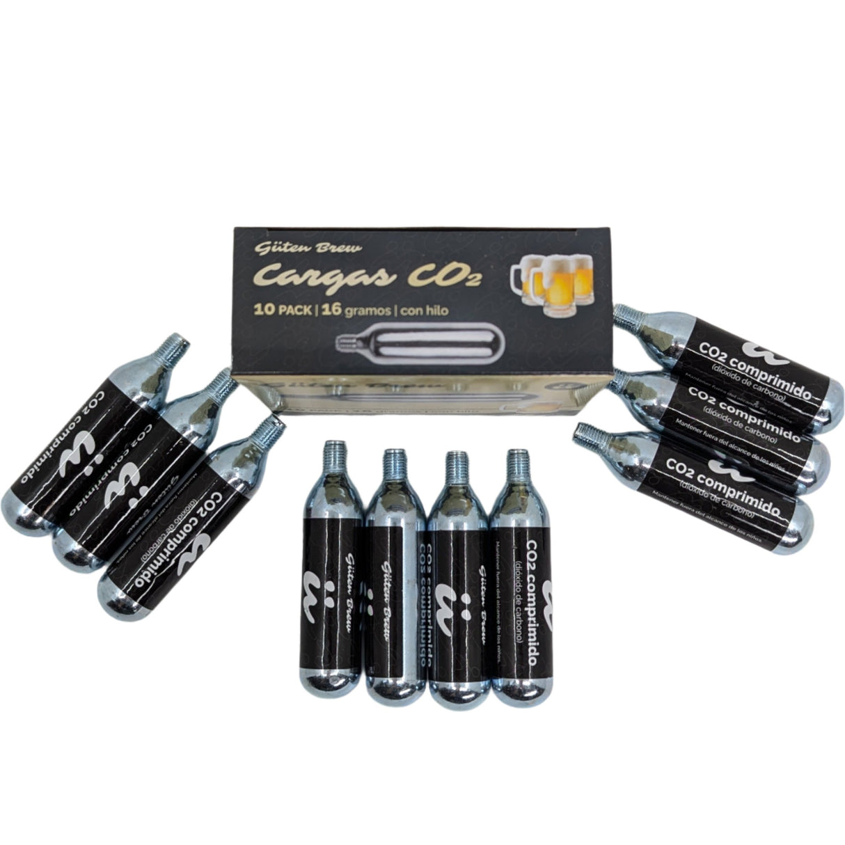 Caja de Cartuchos CO2 CON HILO | 16G grado alimentario | 10 unidades