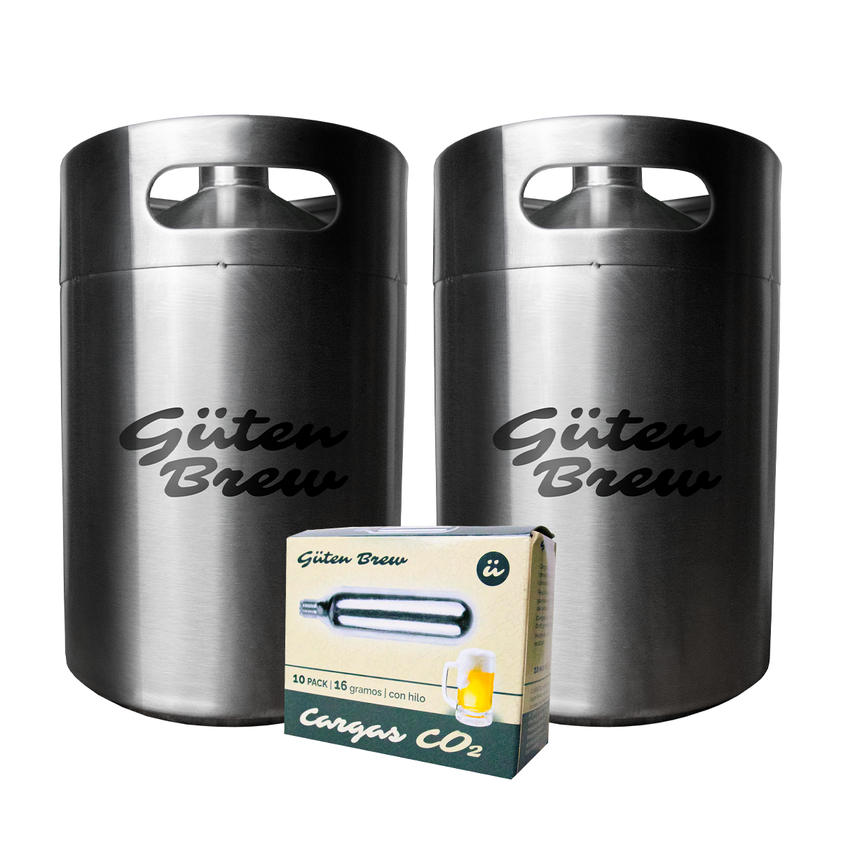 2 barriles acero inoxidable 5lts + 1 caja cartuchos CO2