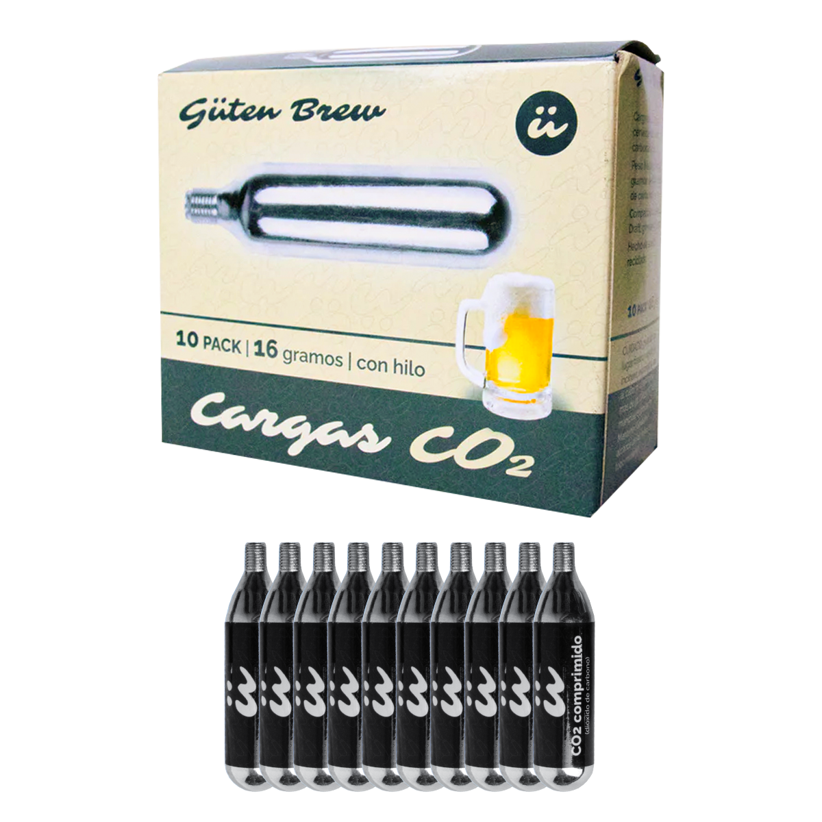 Caja de Cartuchos CO2 CON HILO | 16G grado alimentario | 10 unidades