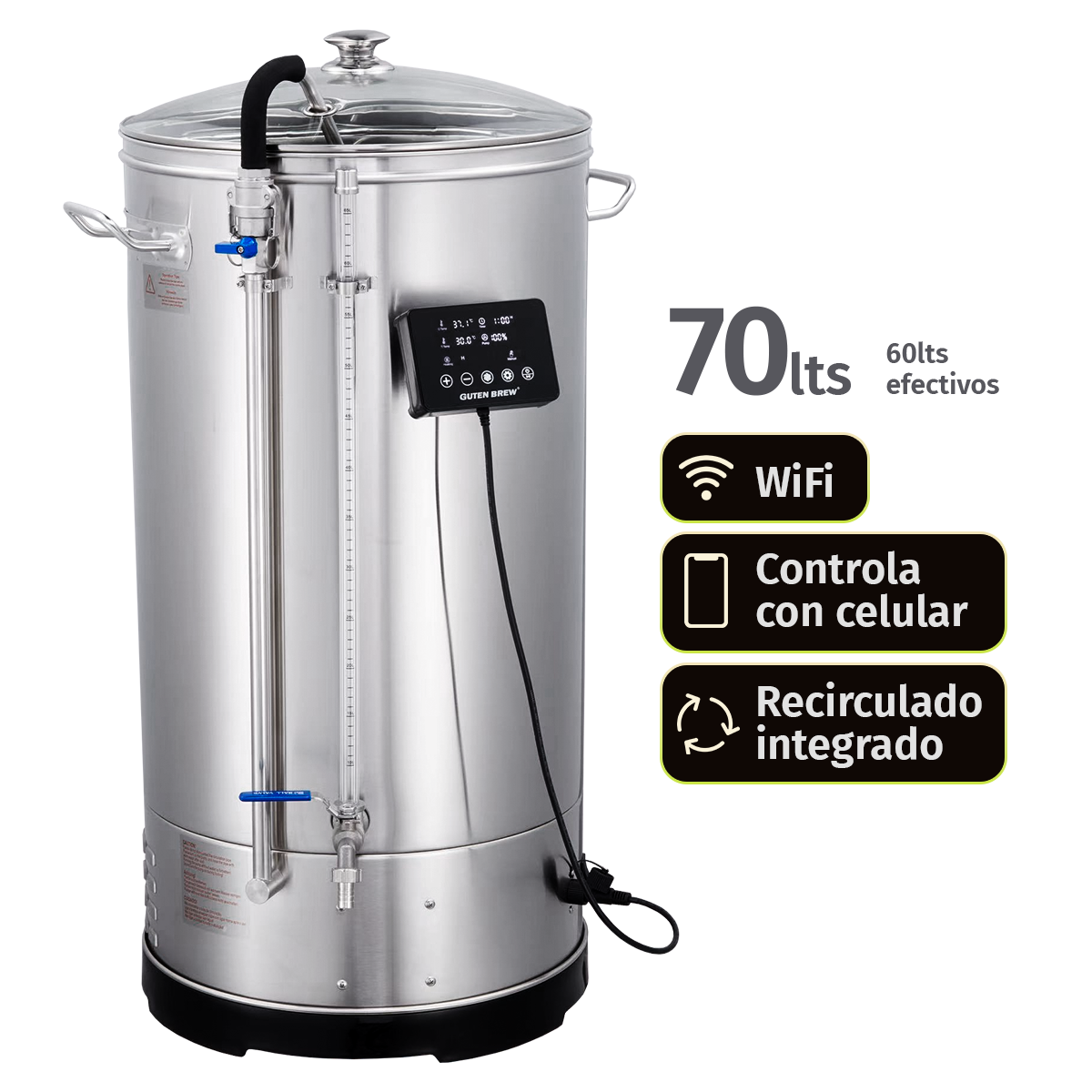 Güten Brew | Máquina WIFi para elaborar cerveza Todo en uno | 70L totales | 60L efectivos