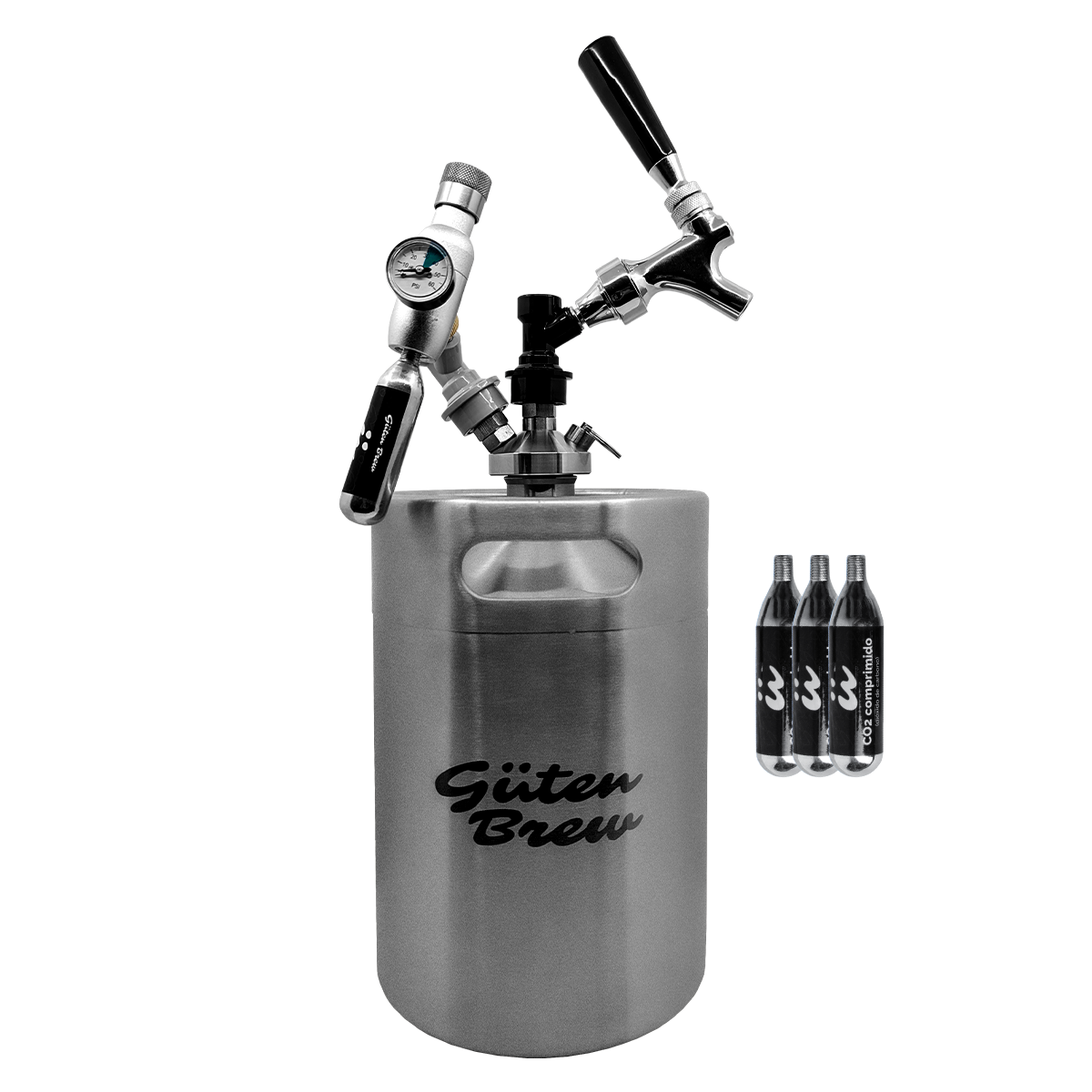 Keg 5lt con dispensador de grifo portátil + 3 Cartuchos Co2 | Guten Keg-to-Go Grifo