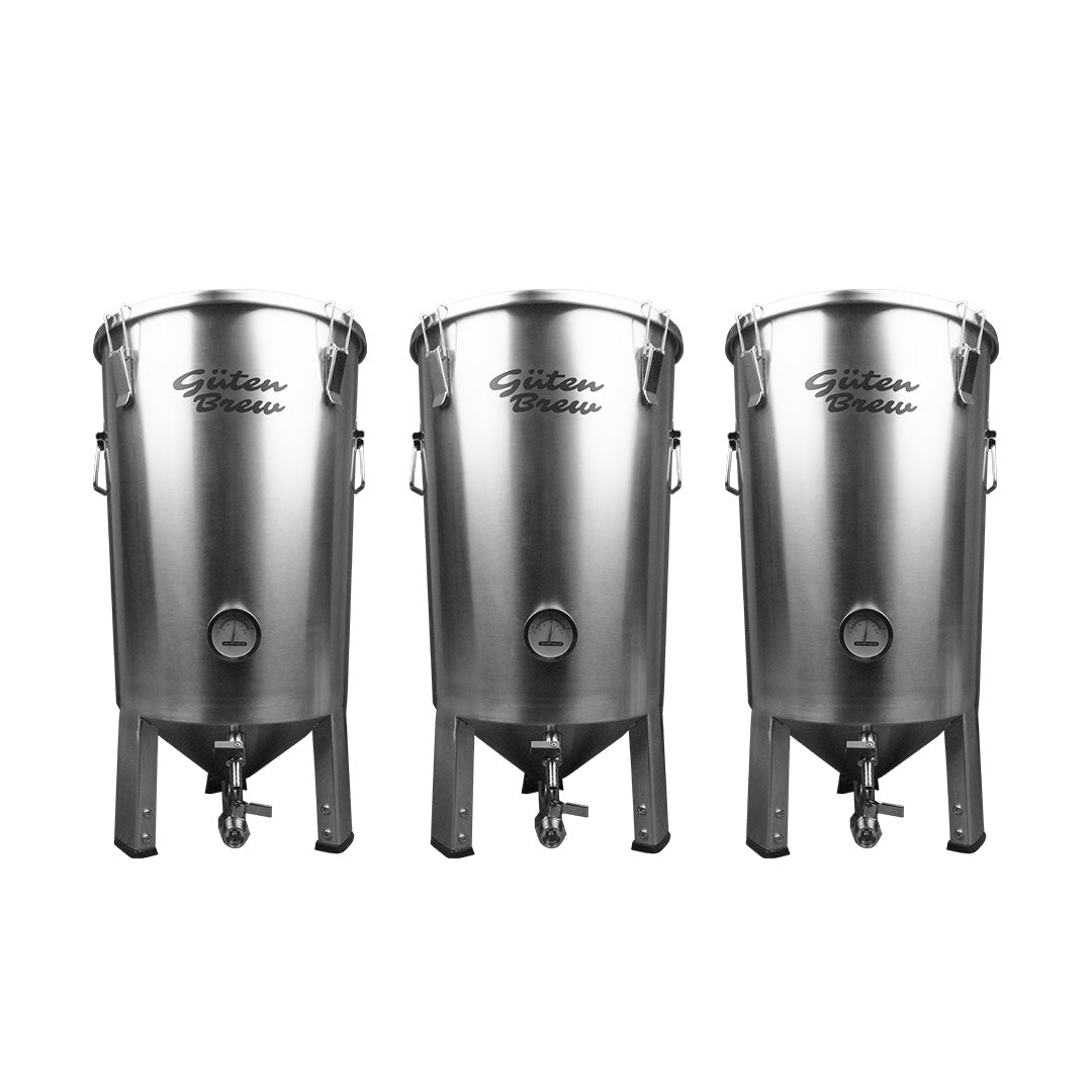 3 fermentadores 30L efectivos | 32L totales | Acero Inoxidable | Cónico doble válvula