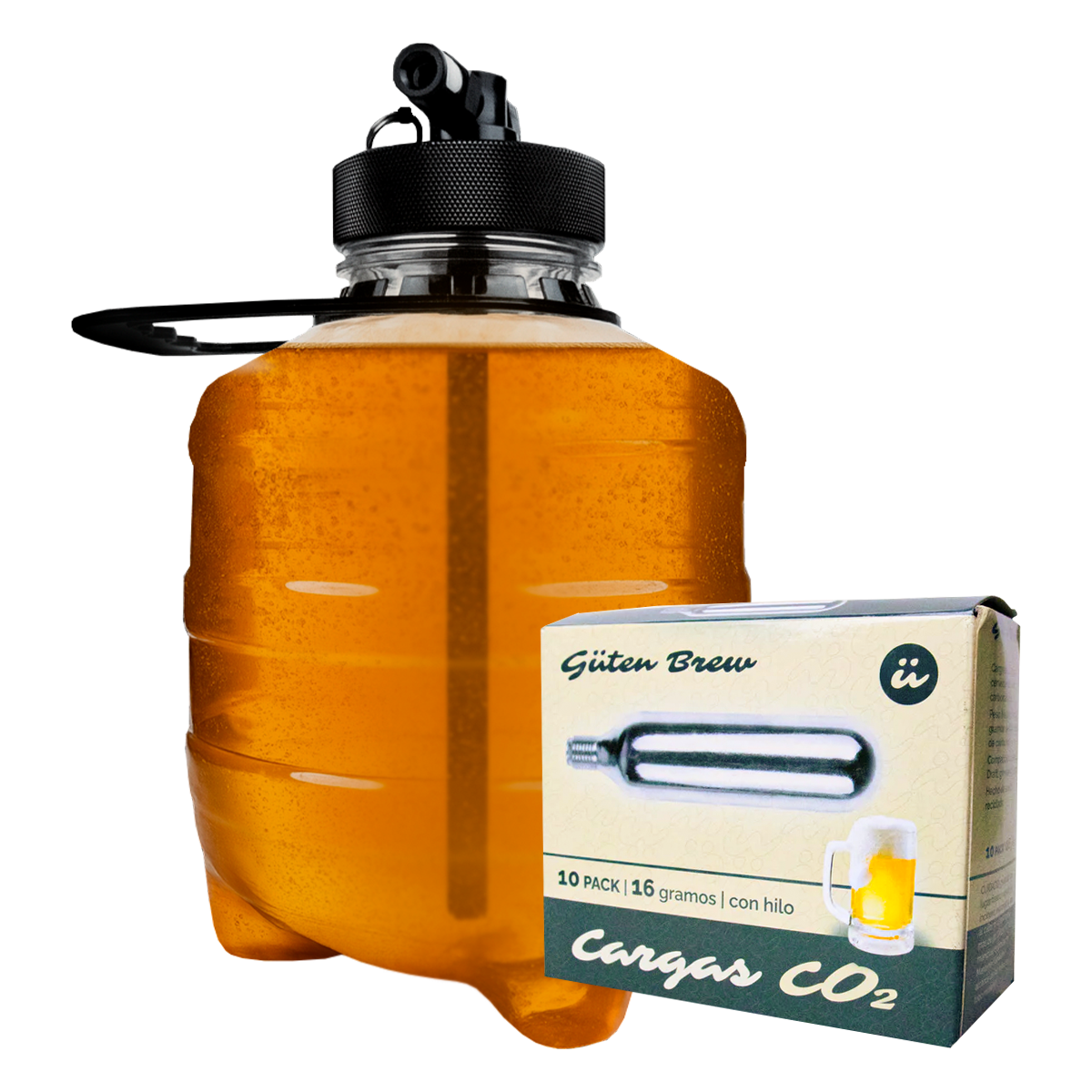 Promo Barril Plástico Reutilizable 3.78 lts + Caja de Cartuchos CO2 CON HILO