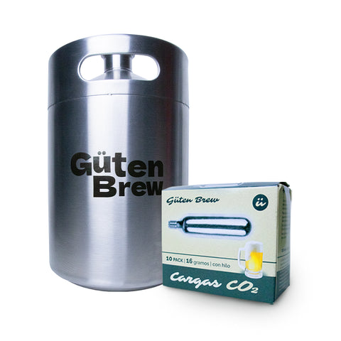 Promo Caja de Cartuchos CO2 CON HILO + Barril Acero Inoxidable 5 lts