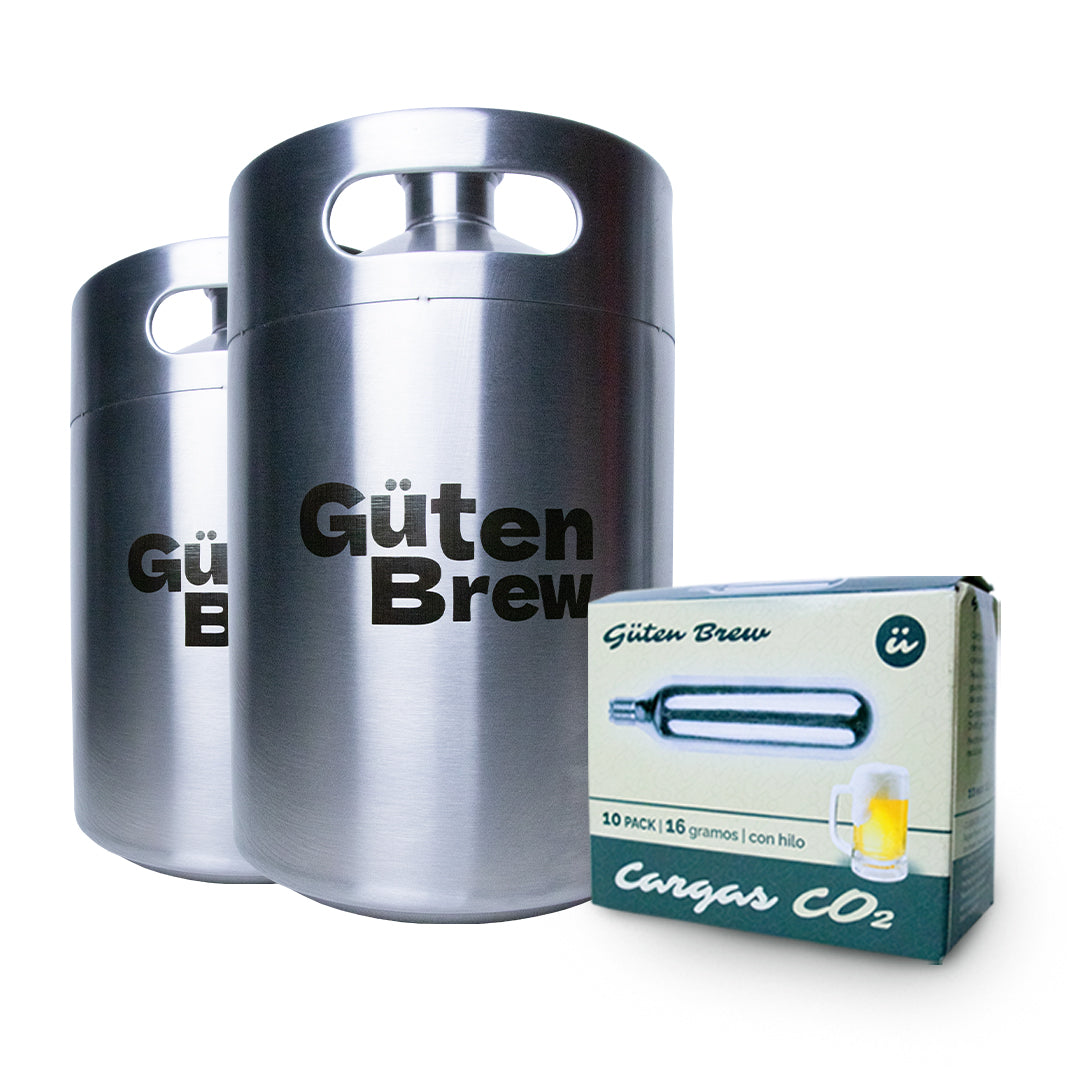 Promo 2 Barriles de Acero Inoxidable 5 lts + Caja de Cartuchos CO2 CON HILO