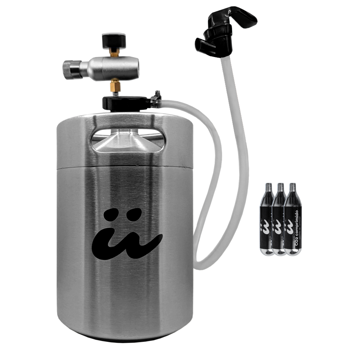 Keg 5lt con dispensador flexible + 3 cartuchos de CO2 | Guten Keg-to-Go Flexible
